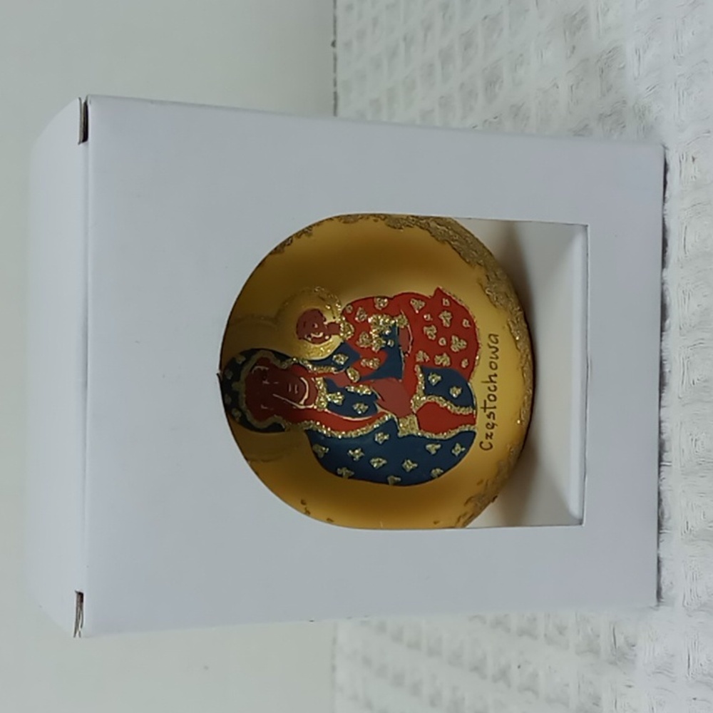 The Black Madonna of Czestochowa Polish Christmas Ornament New In Box Gold/Blue - Picture 10 of 10